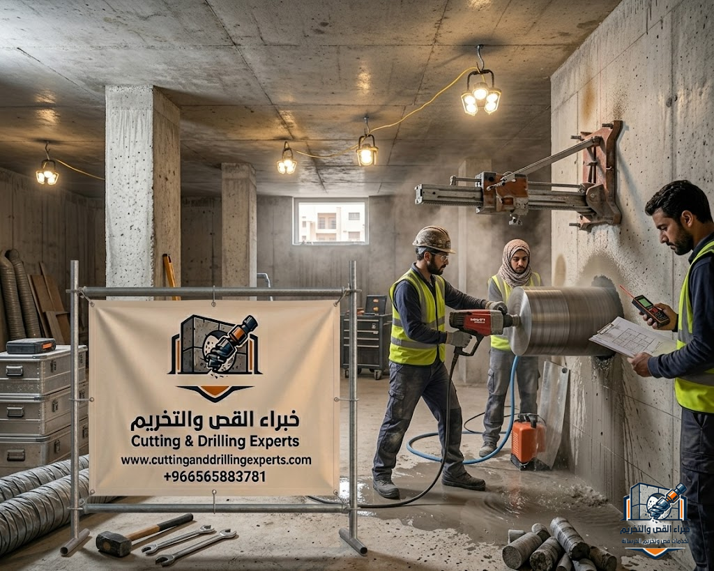 تخريم خرسانة مكة المكرمة بالكور باستخدام أحدث أجهزة الكور درل لعمل فتحات دقيقة للمكيفات والكهرباء والسباكة والمصاعد بدون تكسير عشوائي